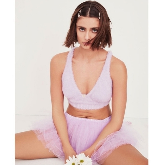 For Love & Lemons Devon Fuzzy Knit Crop Top in Lavender•M - Picture 1 of 7